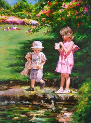 Sample artwork by Hongbin Zhao (Born 1952), known for child figure in landscape, seashore painting - View similar artists and auction records